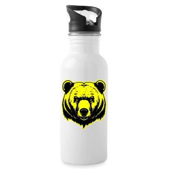 Bär Grizzly Kopf - Trinkflasche mit integriertem Trinkhalm - Weiß - Rechts
