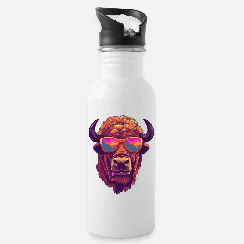 Boli der Bison - Trinkflasche mit integriertem Trinkhalm - Weiß