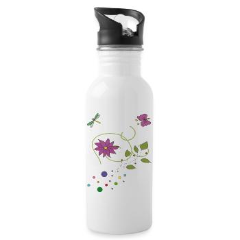 Vrille florale avec papillon et libellule - Gourde avec paille intégrée - blanc - Droite