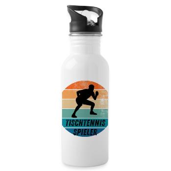 Tischtennisspieler - Trinkflasche mit integriertem Trinkhalm - Weiß - Rechts