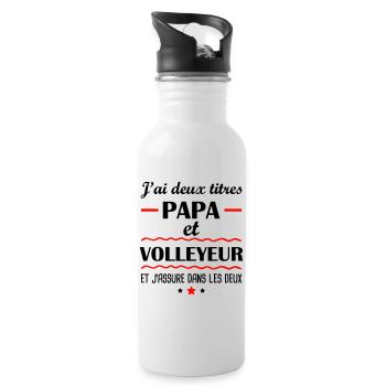 Deux titres papa volleyeur, cadeau fête des pères - Gourde avec paille intégrée - blanc - Droite
