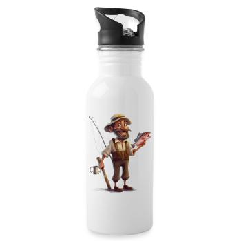 Satisfied angler - fishing makes you happy - Water bottle with straw - white - Right