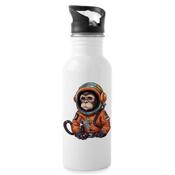 Weltraum Affe Retro Zeichnung - Trinkflasche mit integriertem Trinkhalm - Weiß - Rechts