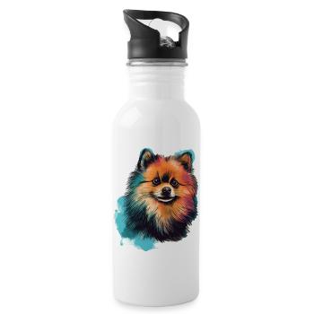 Pomeranian Zwegspitz Zeichnung - Trinkflasche mit integriertem Trinkhalm - Weiß - Rechts