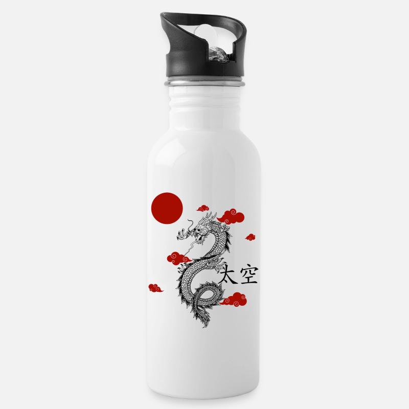Drache - Trinkflasche mit integriertem Trinkhalm - Weiß