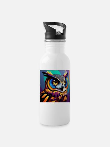 Eule - Trinkflasche mit integriertem Trinkhalm - Weiß