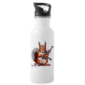 Eichhörnchen ist als Actionheld bereit zum Kampf - Trinkflasche mit integriertem Trinkhalm - Weiß - Rechts
