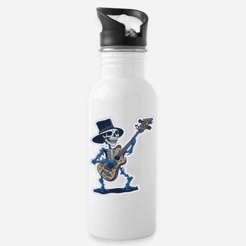 Cooles Skelett mit Gitarre Lustig - Trinkflasche mit integriertem Trinkhalm - Weiß