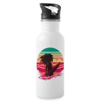 Synthwave Rasta Man surfing - Trinkflasche mit integriertem Trinkhalm - Weiß - Rechts