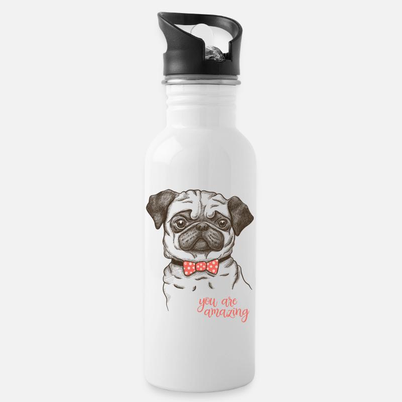 Hund - Trinkflasche mit integriertem Trinkhalm - Weiß