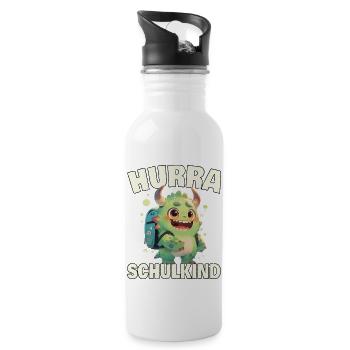 Schulkind Hurra Einschulung Monster mit Schulmappe - Trinkflasche mit integriertem Trinkhalm - Weiß - Rechts