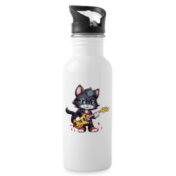 Cat Animal Electric Guitar Guitarist Band Music Rock - Water bottle with straw - white - Right