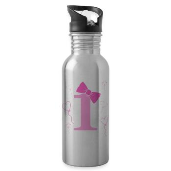 1e anniversaire fille - Gourde avec paille intégrée - argent clair - Droite