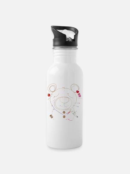 filigraner Bär aus feinen Linien sticken und nähen - Trinkflasche mit integriertem Trinkhalm - Weiß