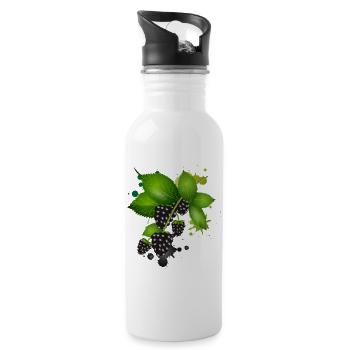 dark purple blackberries with leaves as graffiti - Water bottle with straw - white - Right