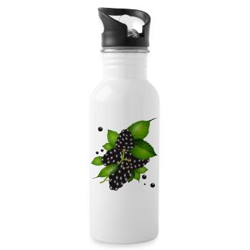 beautiful dark purple blackberries with leaves - Water bottle with straw - white - Right