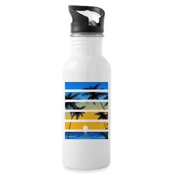 Palmenstrand Sonnenuntergang Sommerurlaub - Trinkflasche mit integriertem Trinkhalm - Weiß - Rechts