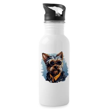 Urban Tinker: Streetwise Yorkshire Terrier Vibes - Water bottle with straw - white - Right