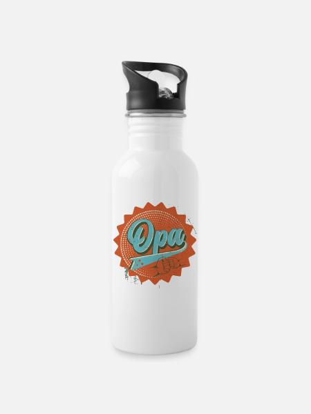 Opa retro - Trinkflasche mit integriertem Trinkhalm - Weiß
