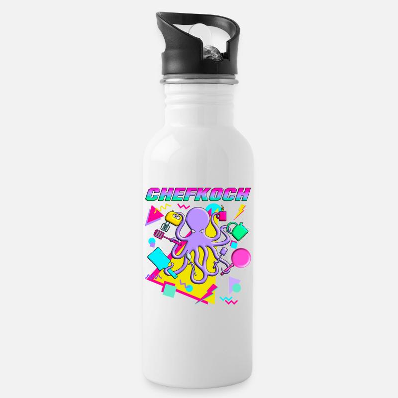 Octopus Chef - Water bottle with straw - white