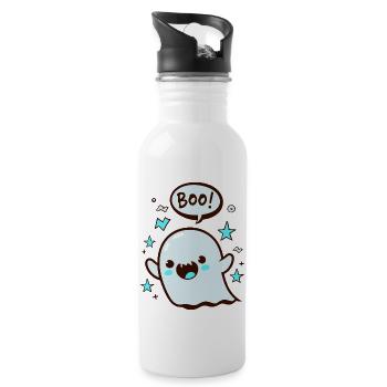 Spooky Cute Kawaii Ghost Design - Boo - Water bottle with straw - white - Right