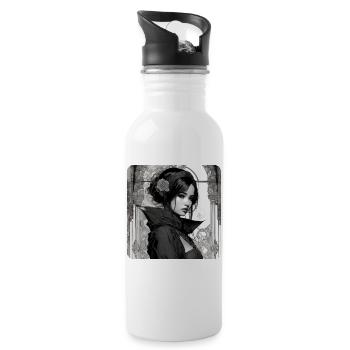 Mysterious Gothic Asian Woman - Water bottle with straw - white - Right