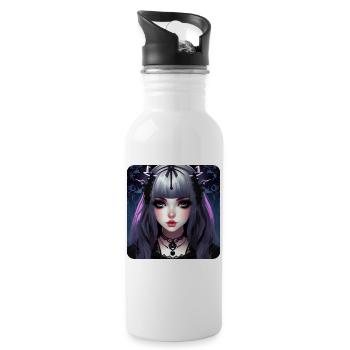 Niedliches Gothik Anime Mädchen - Trinkflasche mit integriertem Trinkhalm - Weiß - Rechts
