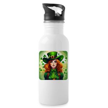 Saint Patricks Day Irish Kobold Leprechaun Mädchen - Trinkflasche mit integriertem Trinkhalm - Weiß - Rechts