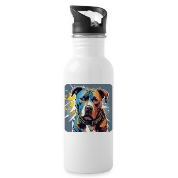 Cool Pitbull Dog - Water bottle with straw - white - Right