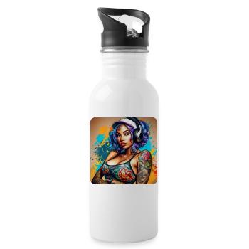 Cool Graffiti Hip Hop Fille avec des écouteurs de musique - Gourde avec paille intégrée - blanc - Droite