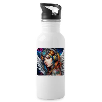 Ange cyberpunk cool avec des écouteurs - Gourde avec paille intégrée - blanc - Droite