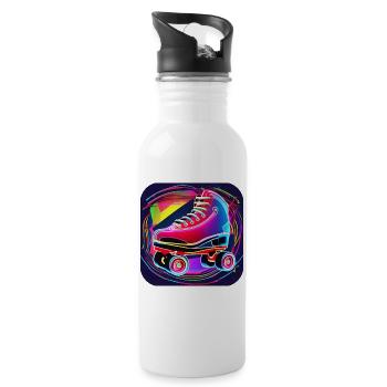 Bunter Disco Rollschuhe im Retro Style - Trinkflasche mit integriertem Trinkhalm - Weiß - Rechts