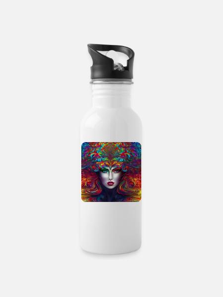 Cooles buntes Psychedelisches Motiv Frau - Trinkflasche mit integriertem Trinkhalm - Weiß