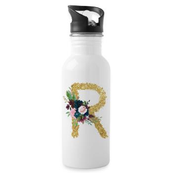 Buchstabe r gold floral - Trinkflasche mit integriertem Trinkhalm - Weiß - Rechts