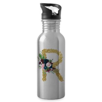 Buchstabe r gold floral - Trinkflasche mit integriertem Trinkhalm - Lightsilver - Rechts