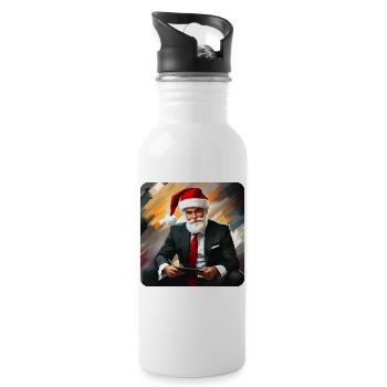 Cooler moderner Weihnachtsmann im Anzug und Tablet - Trinkflasche mit integriertem Trinkhalm - Weiß - Rechts