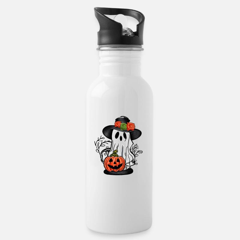 Geist mit einem Kürbis 2 - Trinkflasche mit integriertem Trinkhalm - Weiß