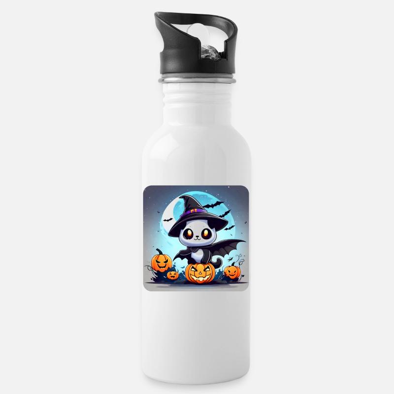 Niedliches Grusel Monster mit Kürbislaternen - Trinkflasche mit integriertem Trinkhalm - Weiß