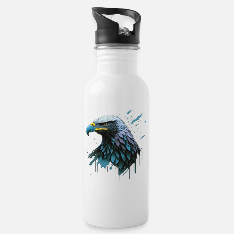 Entfessle die Majestät: Adler - Trinkflasche mit integriertem Trinkhalm - Weiß