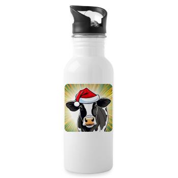 Niedliche Muh Kuh mit Weihnachtsmütze - Trinkflasche mit integriertem Trinkhalm - Weiß - Rechts