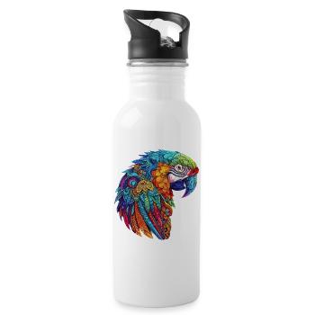 Papageien-Ara - Trinkflasche mit integriertem Trinkhalm - Weiß - Rechts