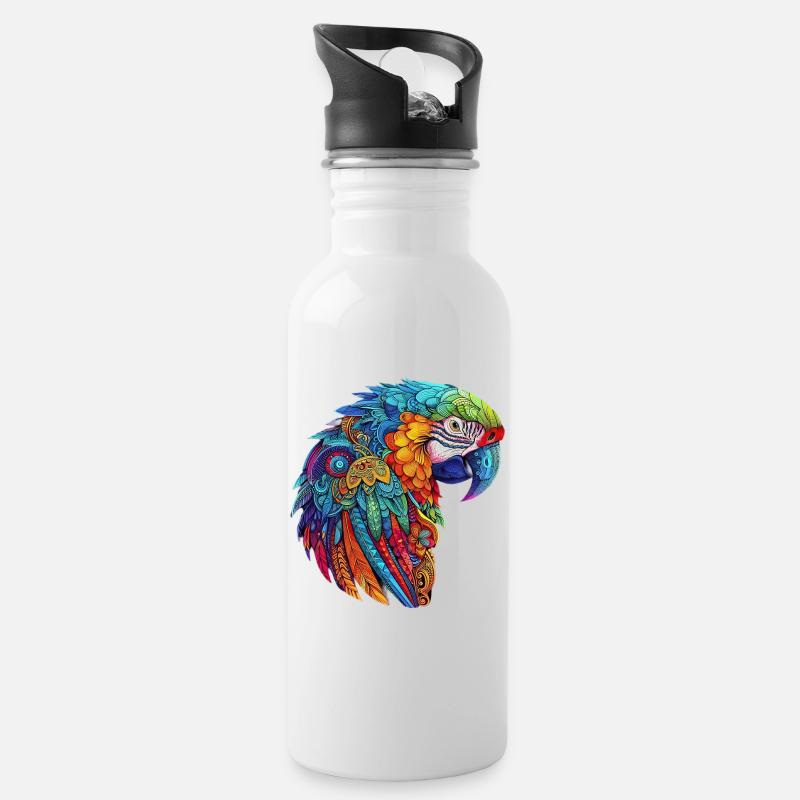 Papageien-Ara - Trinkflasche mit integriertem Trinkhalm - Weiß