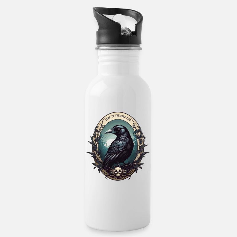 Schwarzer Rabe - Trinkflasche mit integriertem Trinkhalm - Weiß