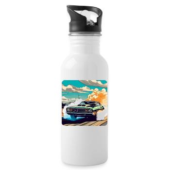 Oldtimer Drift Auto Turbo Rallye mit Rauch - Trinkflasche mit integriertem Trinkhalm - Weiß - Rechts