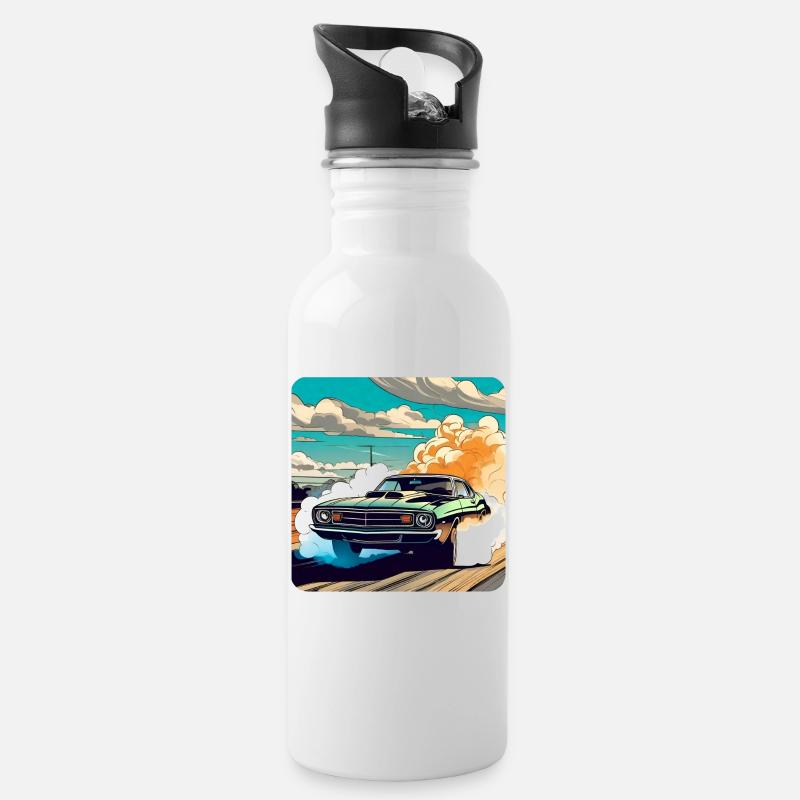 Oldtimer Drift Auto Turbo Rallye mit Rauch - Trinkflasche mit integriertem Trinkhalm - Weiß