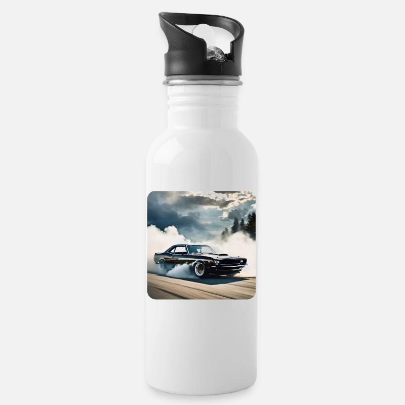 Schwarzes Odtimer Drift Auto Turbo mit Rauch - Trinkflasche mit integriertem Trinkhalm - Weiß