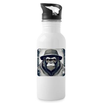 Cooler Gorilla mit Hut und Schneeflocken - Trinkflasche mit integriertem Trinkhalm - Weiß - Rechts