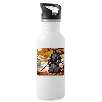 Stolzer Samurai Krieger mit Katana im Herbst - Trinkflasche mit integriertem Trinkhalm - Weiß - Rechts