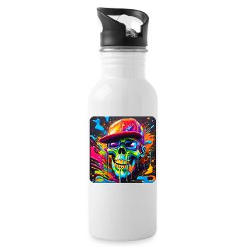 Cooler Totenkopf mit Sonnenbrille im Graffiti Stil - Trinkflasche mit integriertem Trinkhalm - Weiß - Rechts