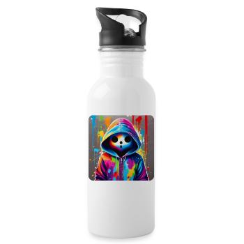 Creepy Ghost in Hoodie Graffiti Style - Water bottle with straw - white - Right